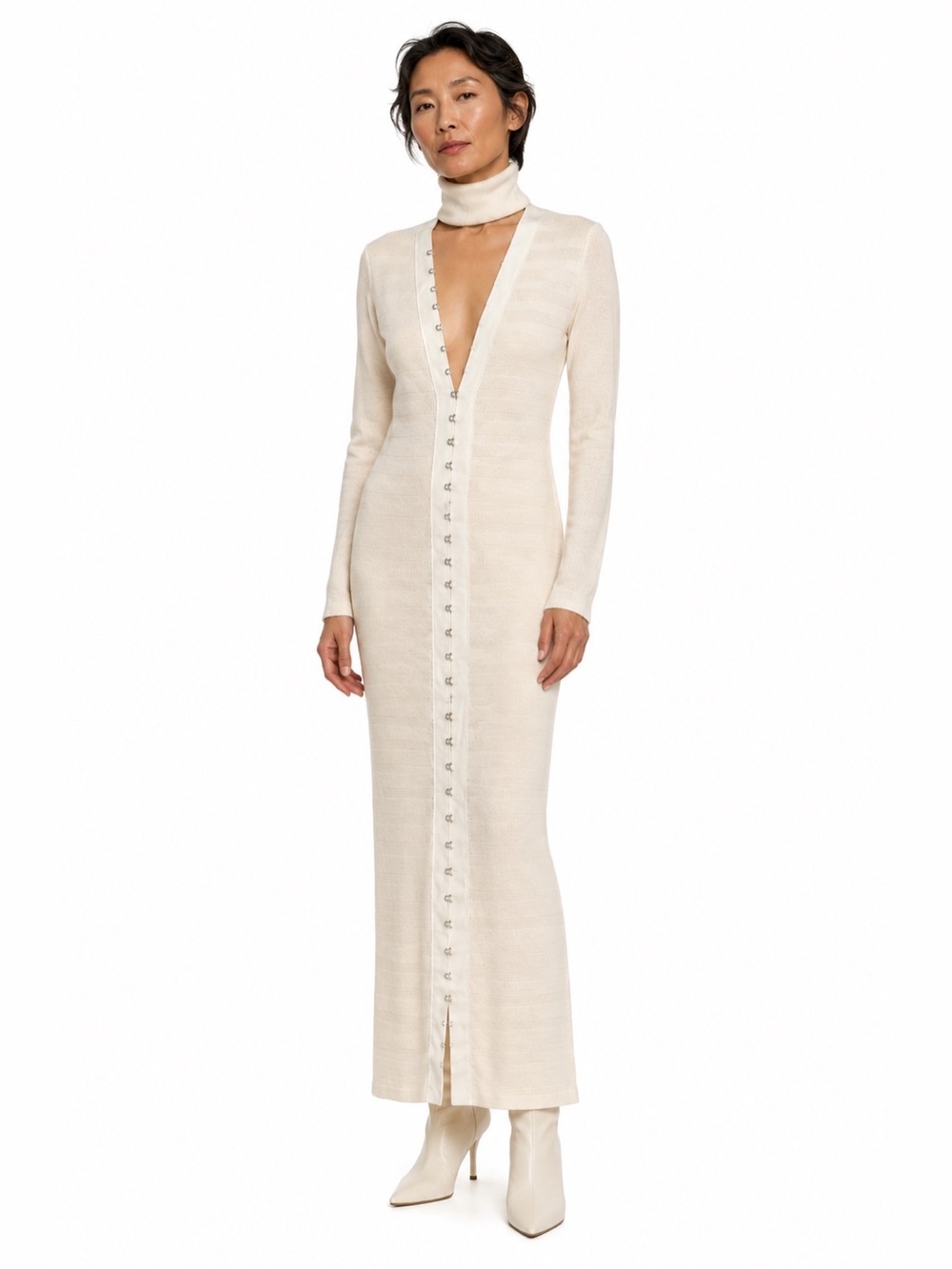 Jonathan Simkhai Ivory Wool Blend Hook & Eye Maxi Sweater Dress M